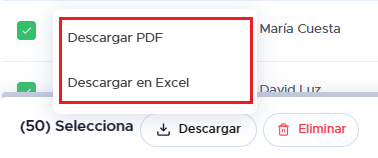 Descargar en PDF o Excel plan PRO